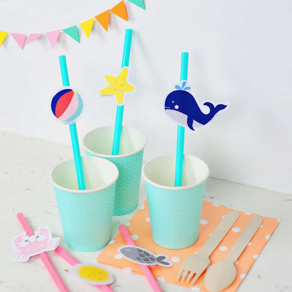 SUMMER OCEAN DRINK TOPPERS FREE PRINTABLE TAGS